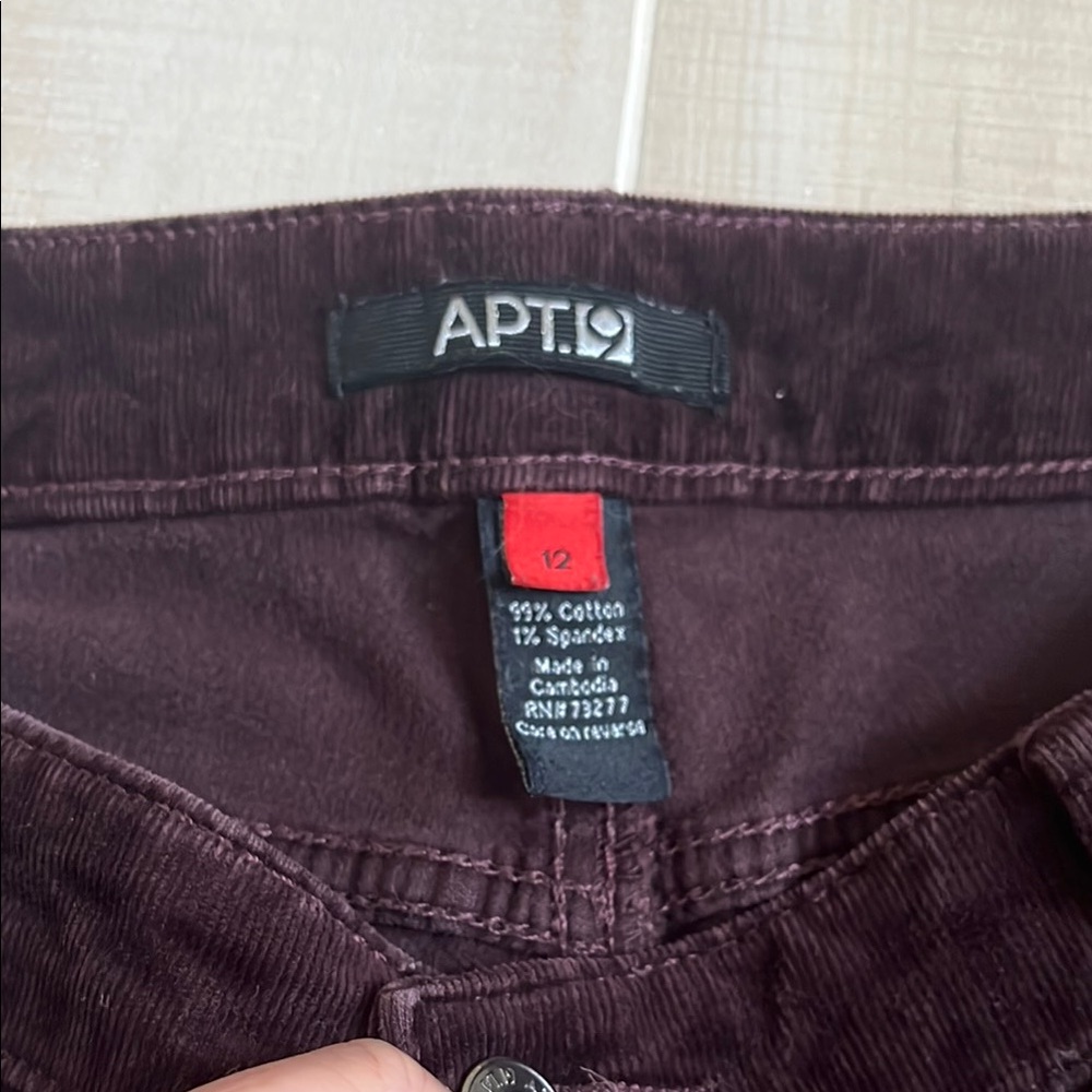 Apt. 9 Women's Merlot Color Corduroy Pants size 12 - Picture 2 of 4